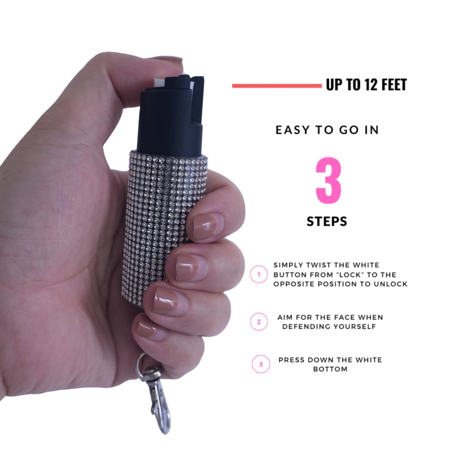 Cute Mini Bling Pepper Spray Keychain for Women - Lightweight, Easy-to-use Safety Twist Top for Quick Release Fashion Keychain Accessory for Personal Protection (Bling Bling)