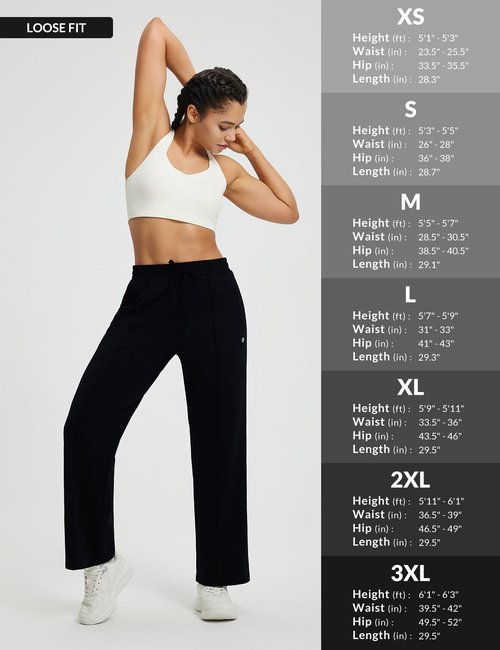 baleaf Women's Fleece Lined Pants Wide Leg Track Pants with Zipper Pockets Loose Fit Straight Leg Pull-on Pants Drawstring Black M