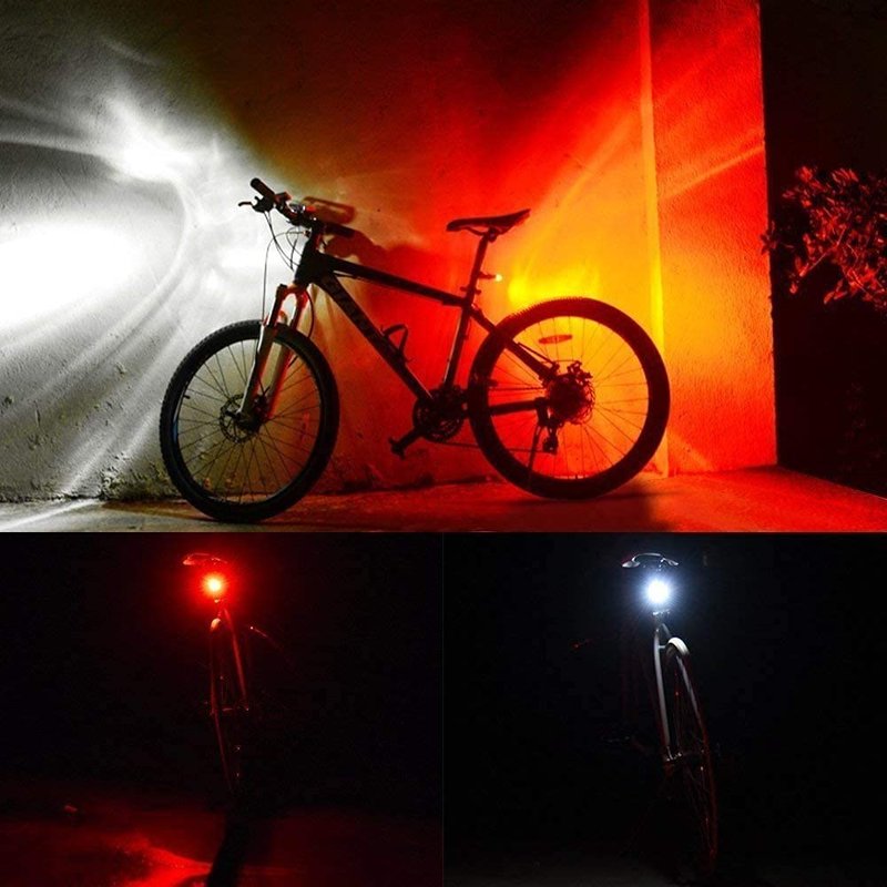 Rechargeable LED Bike Light Sets, Super Bright Front Headlights and Rear LED Bicycle Lights, 650mah Lithium Batteries (2X White - 2X Red)