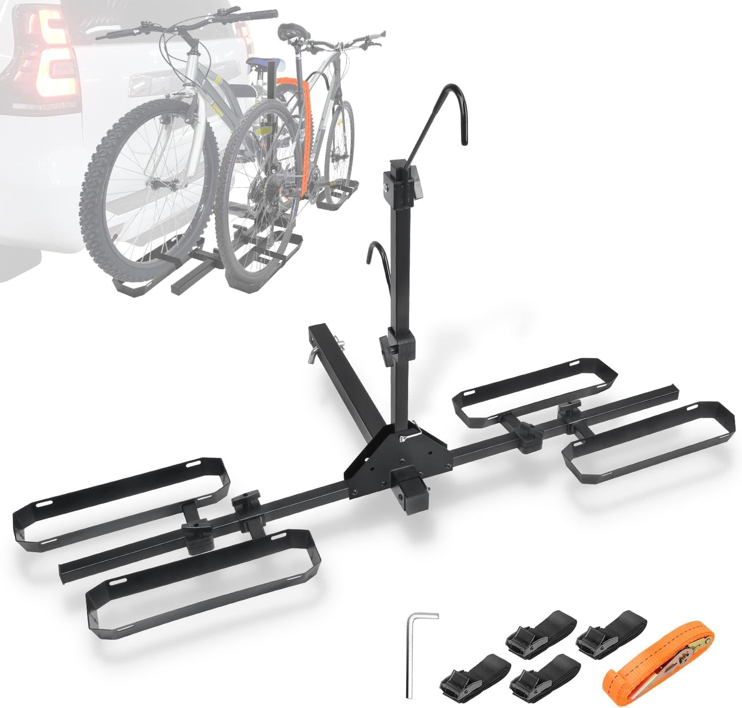 Tilting 2-Bike Hitch Rack - Fits Fat Tire Bikes Up to 5" Wide, Holds 150 lbs | Ideal for Cars, SUVs, Trucks