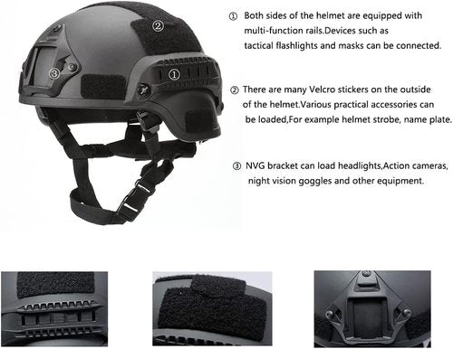 MICH Airsoft Helmet with Side Rails and NVG Mounts for Outdoor Activities Such As Airsoft, Paintball, CS Games, Etc.