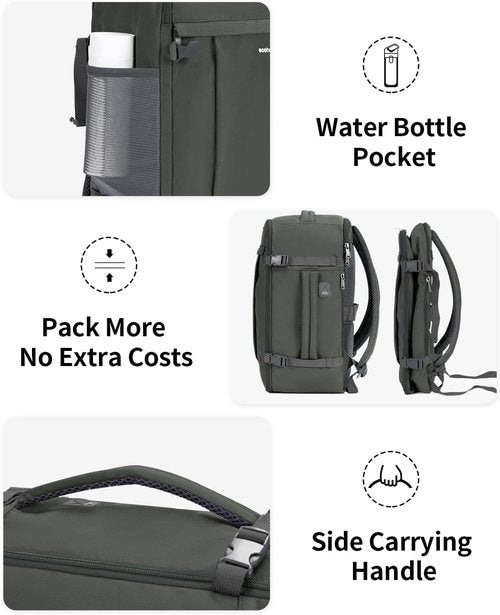 ECOHUB Travel Backpack - USB Charging, Anti-Theft Pockets, 15.6 Inch Laptop Compatible | 30L, Grey Green
