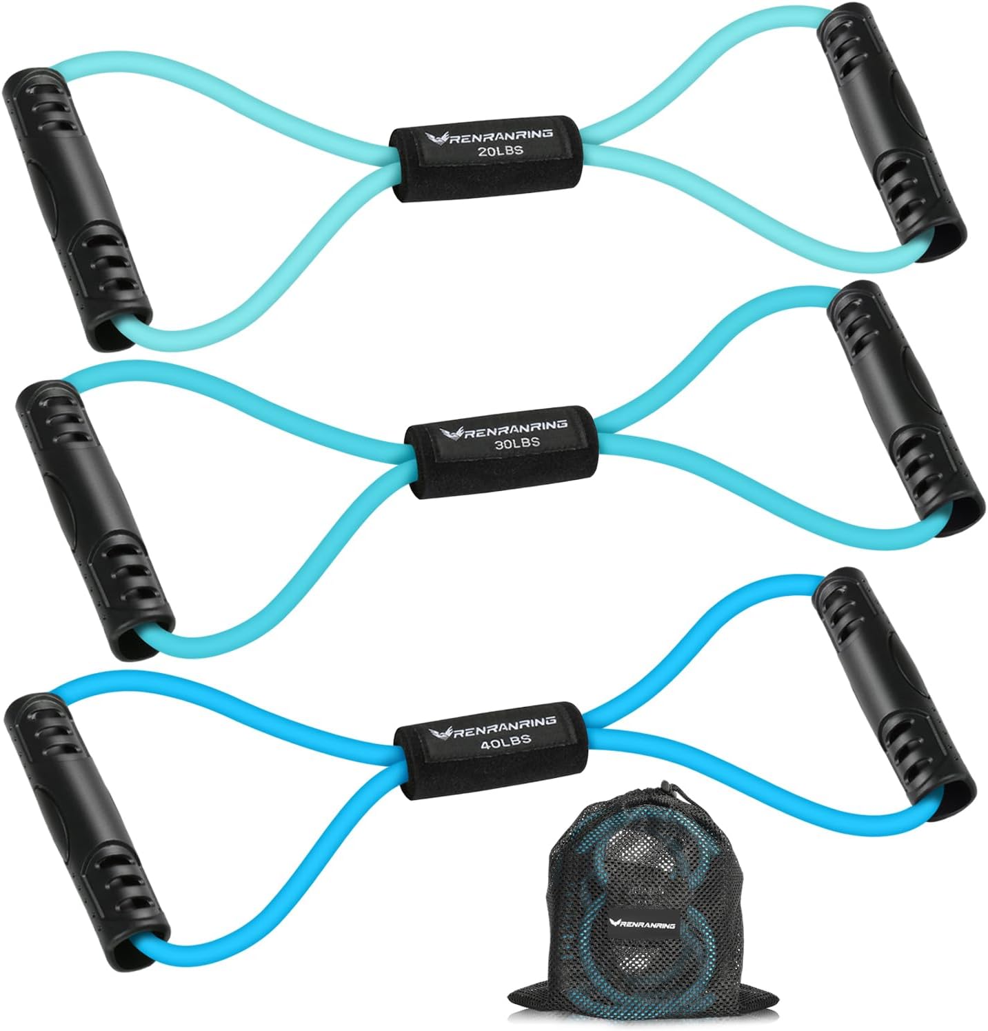 Renranring Figure 8 Resistance Bands - Set of 3 Exercise Tubes for Arm & Shoulder Stretching