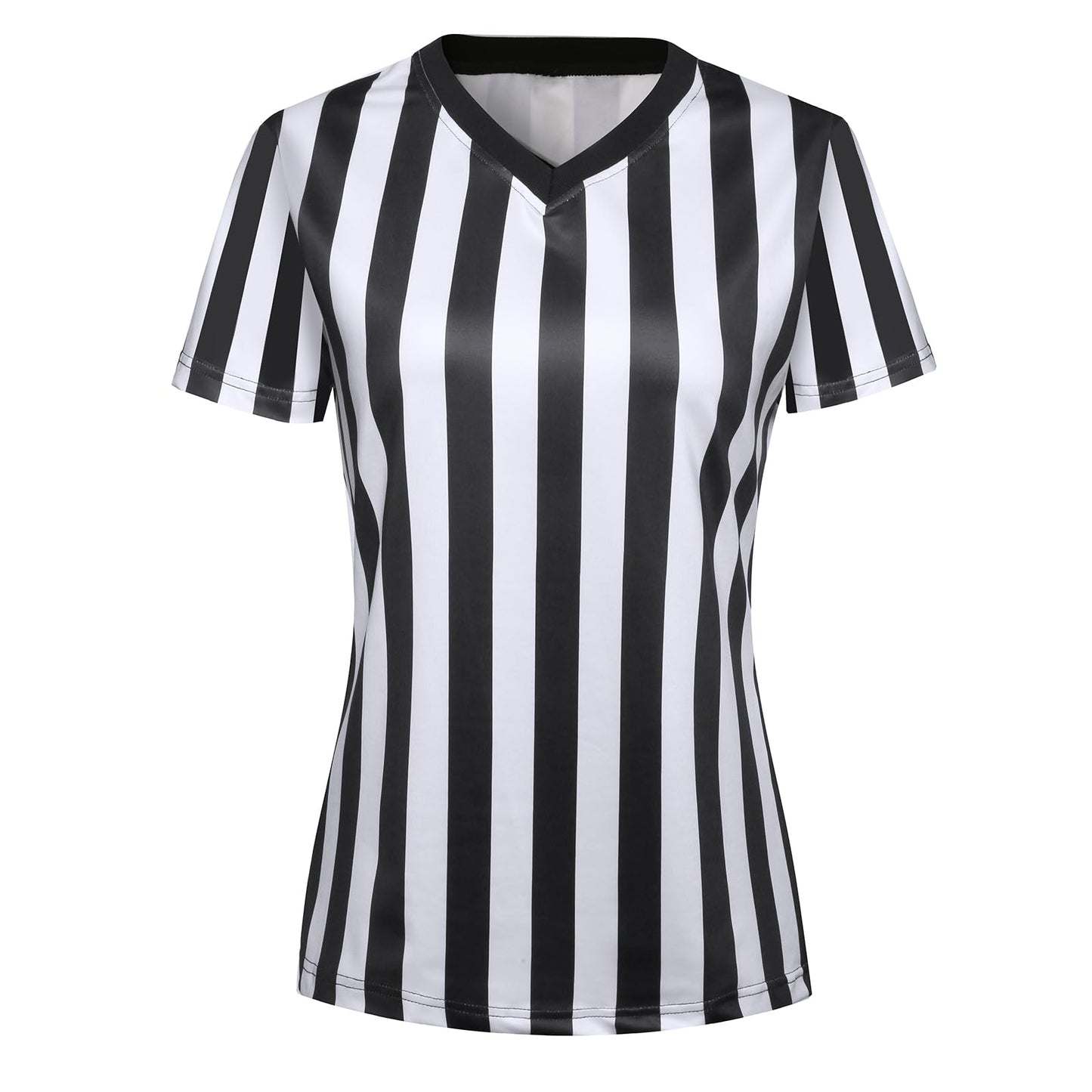 VKT Referee Shirt Womens Official Ref Jersey Black and White Stripe V-Neck Uniform for Basketball Football Soccer Halloween Costume XL