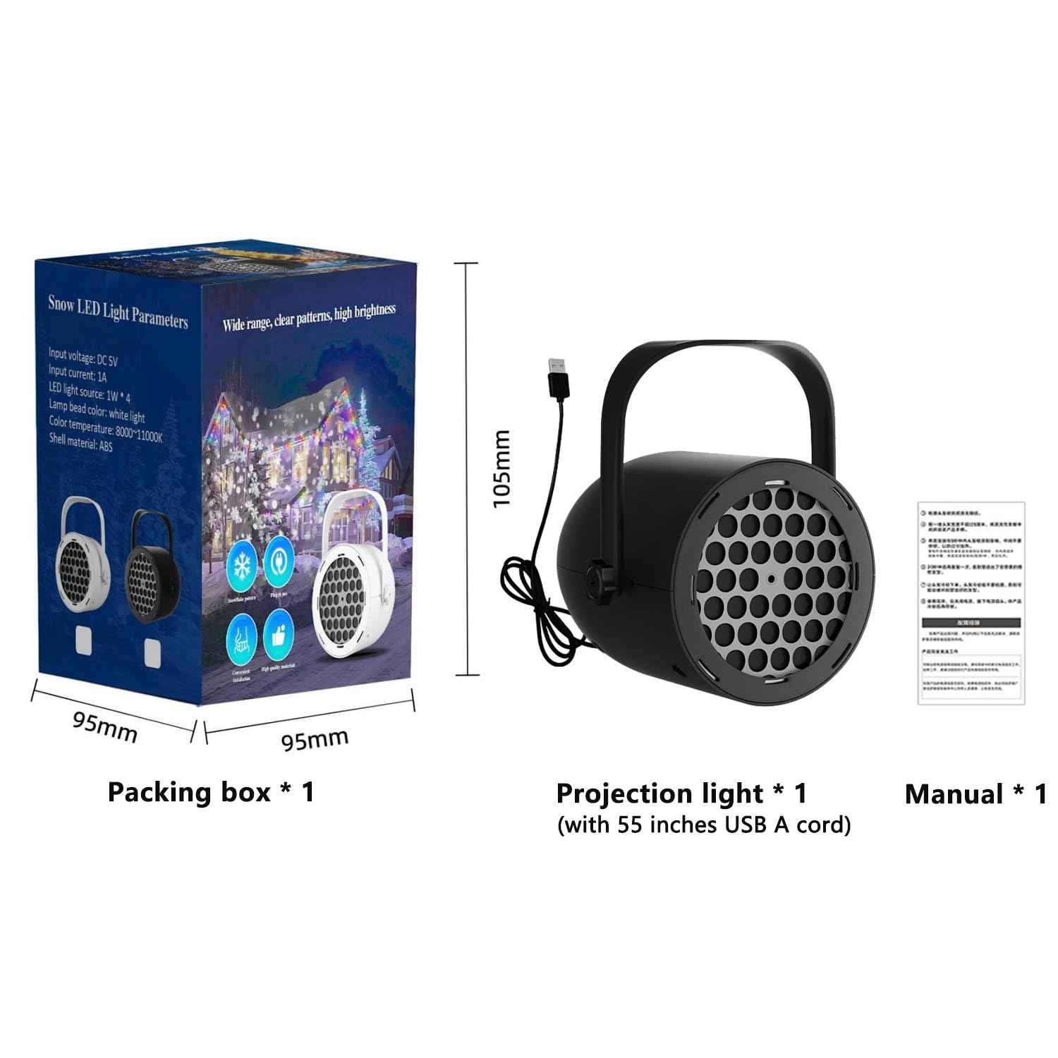 Snowfall Light Projector, Christmas Rotating Snowflake Projector Lamp [2025 Updated] with White Blue Snow for Indoor Decoration Lighting on Halloween Holiday Birthday Wedding