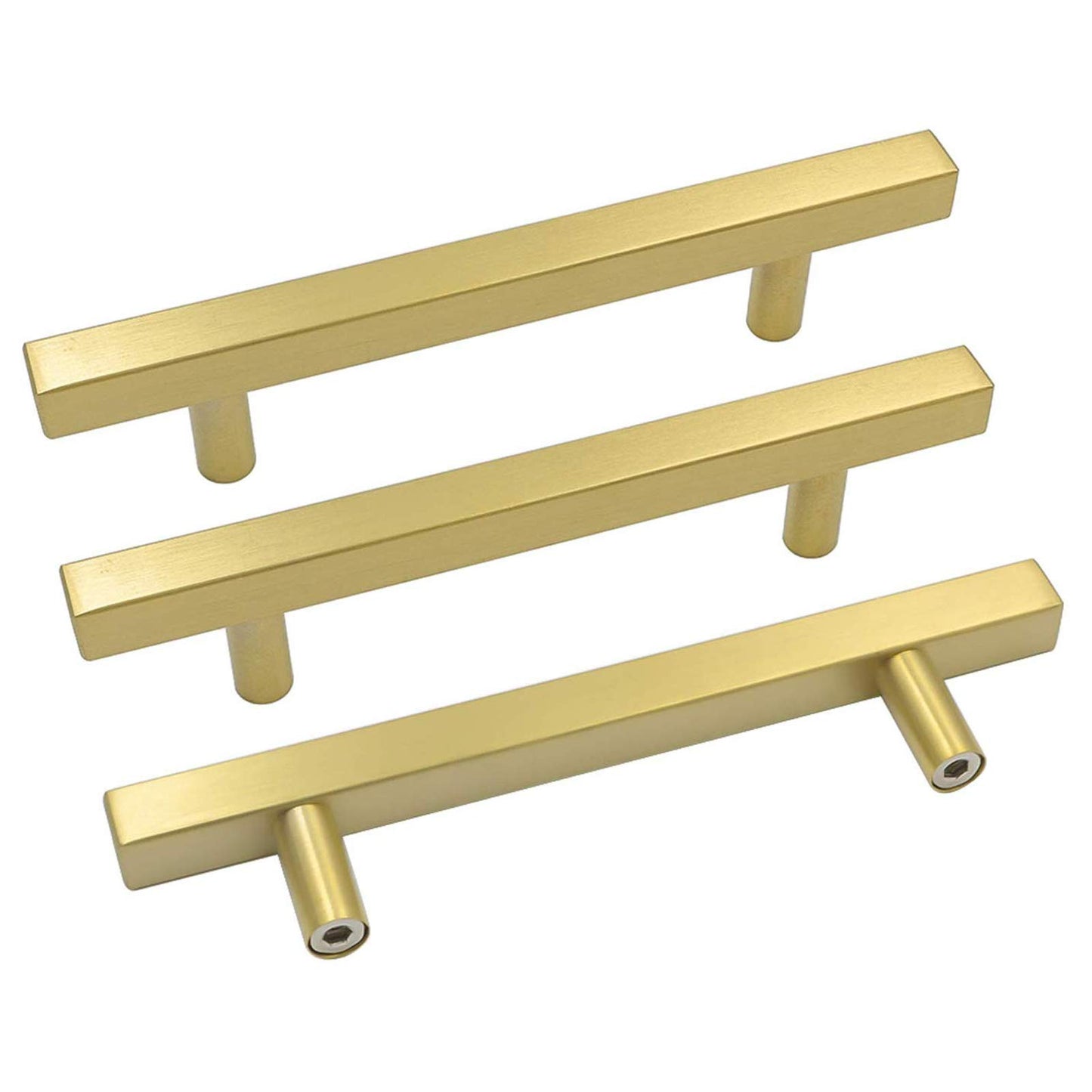 Goldenwarm Gold Cabinet Knobs Kitchen Hardware Drawer Pulls - LS1212GD128 Brushed Brass Cabinet Door Handles 5 Inch Hole Centers T Bar Square Bathroom Cabinet Pulls 30 Pack