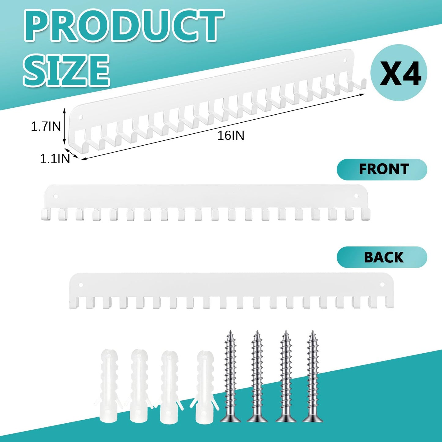 Geetery 4 4 Pack Medal Hanger Display with 20 Hooks Each, Sturdy Steel Wall Mount Medal Holder Rack Holds 60+ Awards for Gymnastics Marathon Sport Runner Soccer Wrestle Swim, Easy to Install (White)