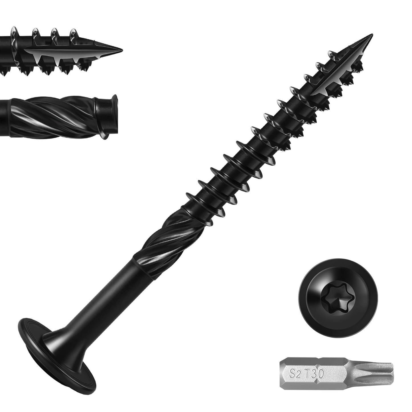 BNUOK Lag Screws #14 x 2-1/2 Inch, (1lb, 45pcs) Heavy Duty Construction Structural Exterior Wood Timber Screws, Torx Drive Washer Head Rust Resistant Black Epoxy Coated, with T30 Star Bit