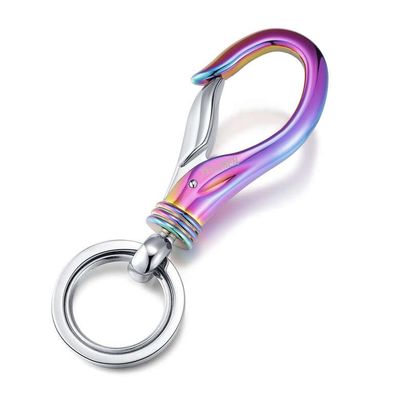 Yelewen Car Keychain Carabiner Clip with 2 Key Rings Hooks Holder Wallet Purses Belt Loops Key Chains Dog Leash Keyring Heavy Duty Business Gift for Men Women Rainbow