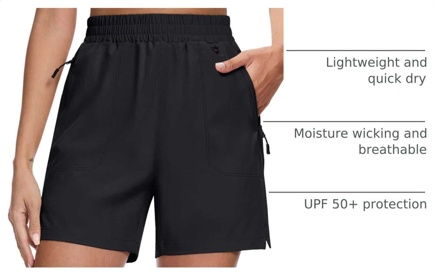 MAGCOMSEN Hiking Shorts Women Lightweight Quick Dry Cargo Shorts Pockets Ladies 5" Golf Casual Athletic Shorts Black, XL