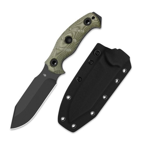 Kizer Sheepdog Survival Fixed Blade Knife, 5.28" 1095 Thick Blade, Green Micarta Handle, Fixed Blade Hunting Knife with Kydex Sheath, Camping Fixed Blade Knives with Hammer Pommel, 1105A4