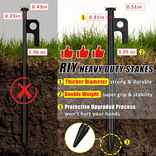 Heavy Duty Steel Tent Stakes - 4 Pack, 8 Inch Unbreakable
