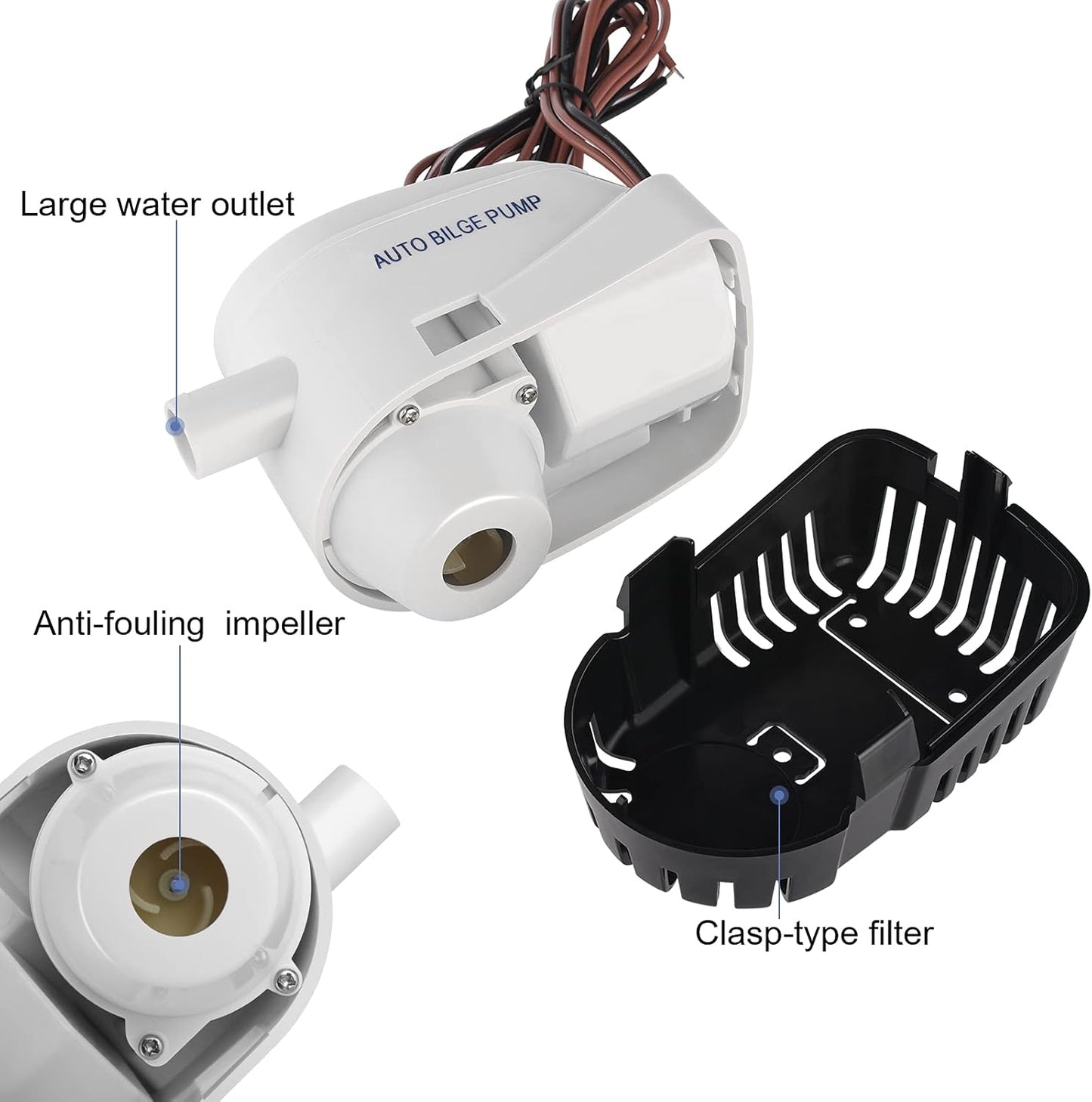 Skiennix 750GPH Submersible Bilge Water Pump - Automatic Float Switch | 3/4 Inch Outlet Diameter