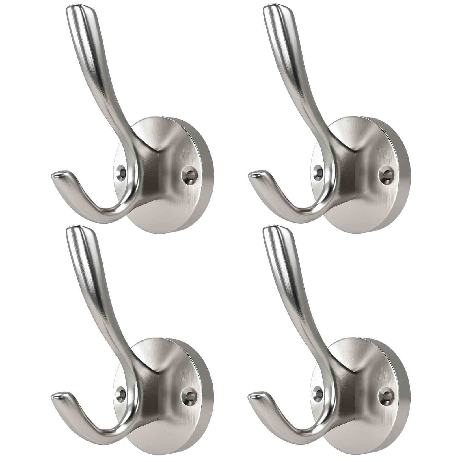 ZUONAI Towel Hooks for Bathrooms Wall Mounted 4 Pack Brushed Nickel Coat Hooks Heavy Duty Towel Wall Hooks for Coats Robes Hats Bath Entryway Cubicle Kitchen