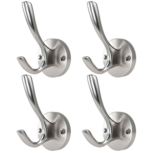 ZUONAI Towel Hooks for Bathrooms Wall Mounted 4 Pack Brushed Nickel Coat Hooks Heavy Duty Towel Wall Hooks for Coats Robes Hats Bath Entryway Cubicle Kitchen