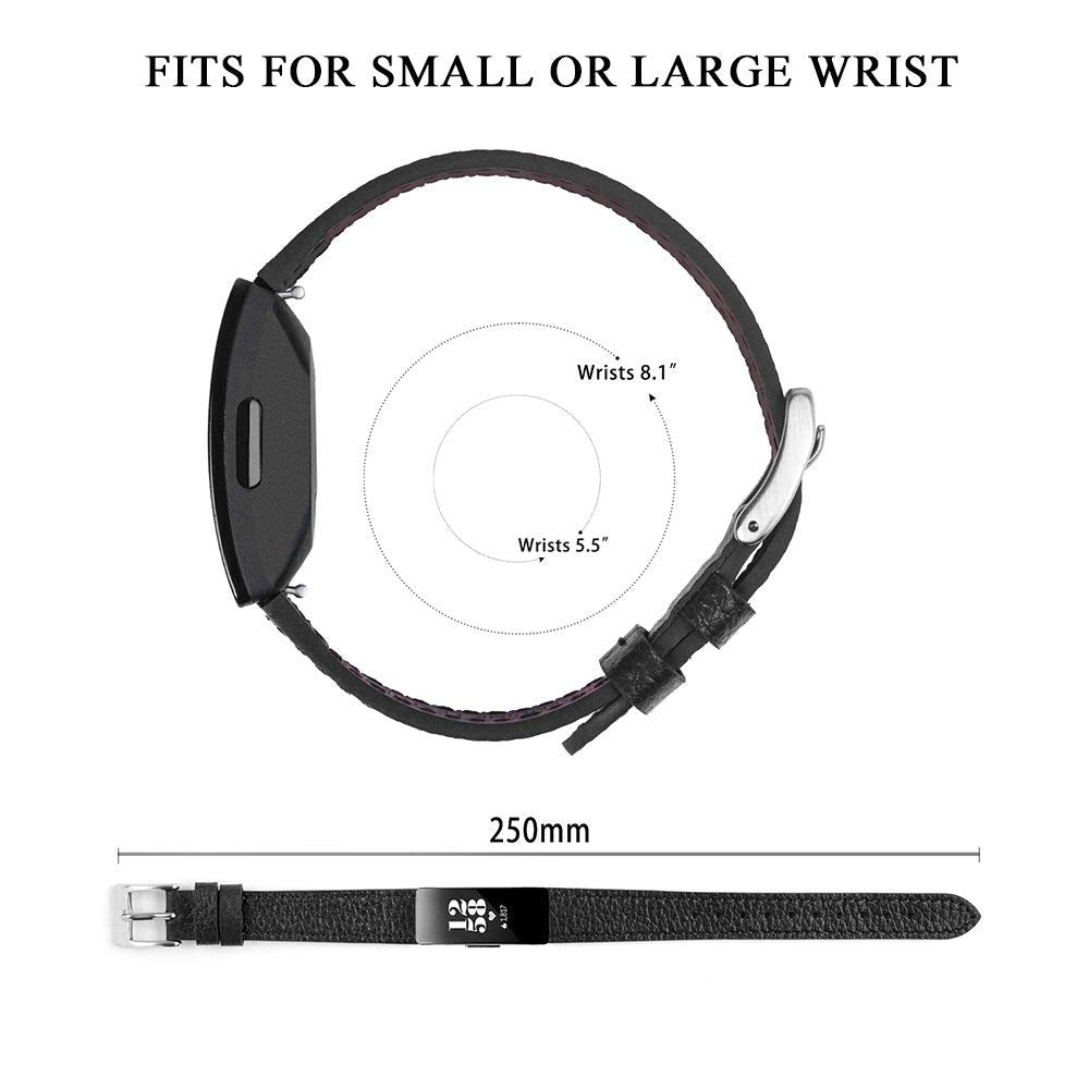 Genuine Leather Bands Compatible with Fitbit Inspire 3/Inspire 2/Inspire HR/Inspire, Classic Replacement Wristbands Straps with Quick Release Women Men Black