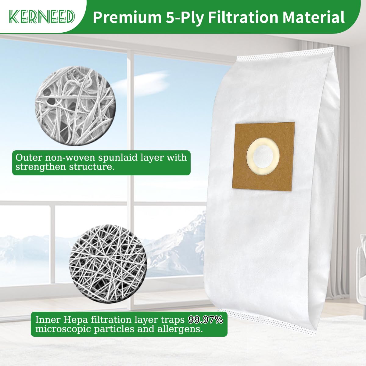 5 Pack Type Y HEPA Vacuum Bags for Hoover WindTunnel Upright Style Y, Z, YZ Vacuum Cleaners, Replace Part 4010100Y