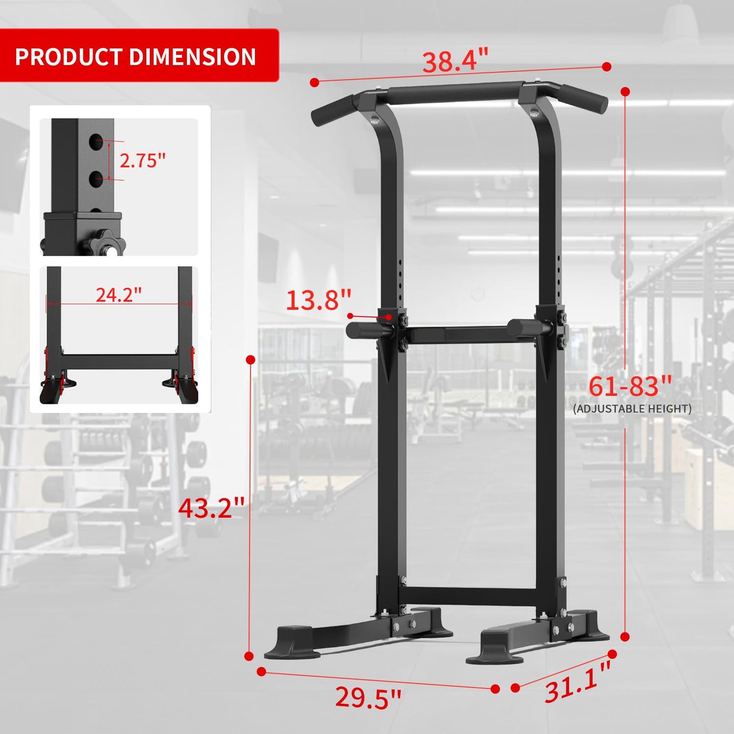 ZENOVA Pull Up Bar Dip Bar Power Tower Workout Dip Station Height Adjustable Free Standing Chin Up Bar Home Gym Equipment 300LBS Weight Capacity
