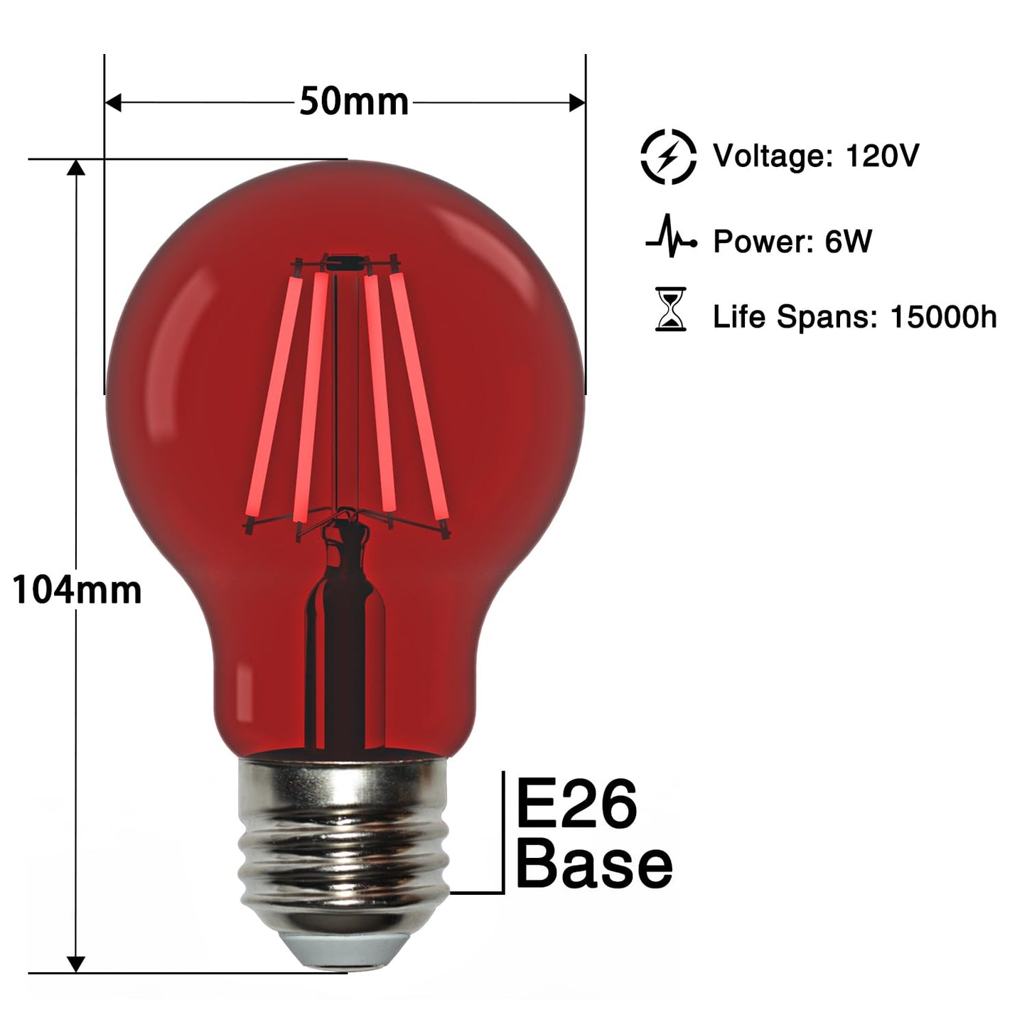 Aygrochy A19 Glass LED Red Light Bulb, 6W(60W Equivalent) E26 Base, Dimmable LED Red Color Light Bulb for Christmas,Party,Porch Home Lighting,Halloween,2 Pack