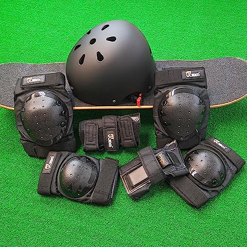 Skating Protective Gear Set for Ages 14+ - Helmet, Knee & Elbow Pads, Wrist Guards - Black