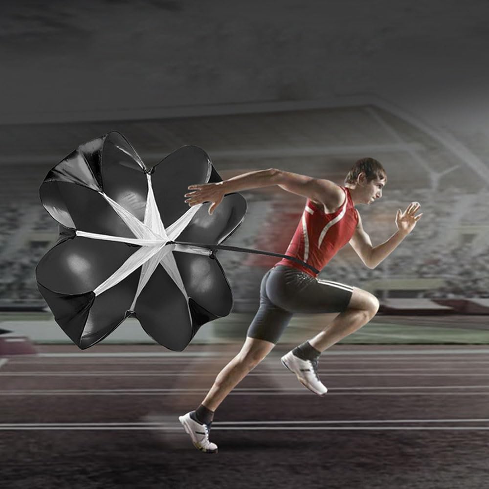 Qtopun 56 Inches Running Speed Training Parachute, Speed Chute Resistance Powerchute Umbrella with Adjustable Strap for Running, Football, Soccer Speed Training (Black)