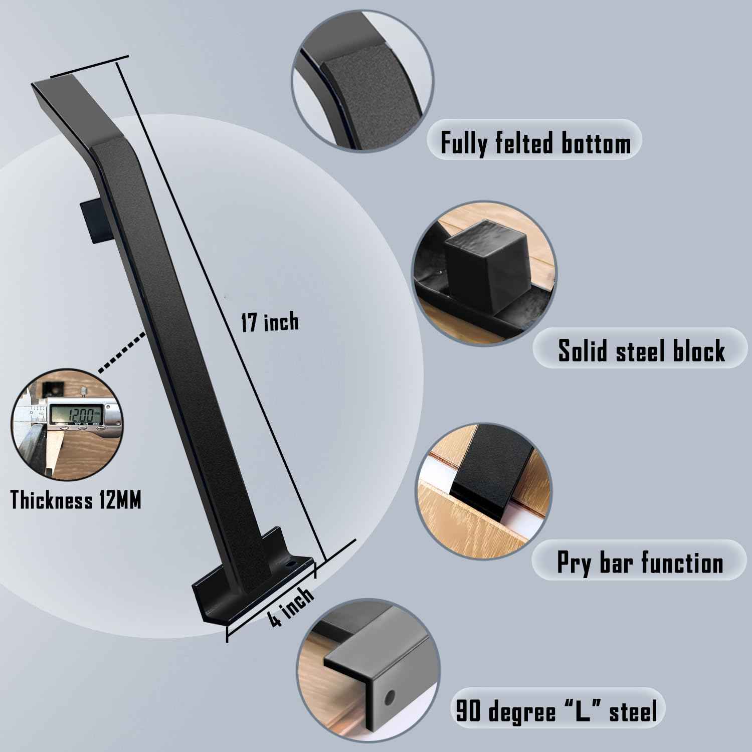 Heavy Duty Pull Bar and Pry Bar, NAACOO Flooring Tools, Weight 3.7lb/Solid Square Steel Block & Steel Angle Hammering Durable, Fully Felted Bottom - Professional Pull Bar Flooring Tool.