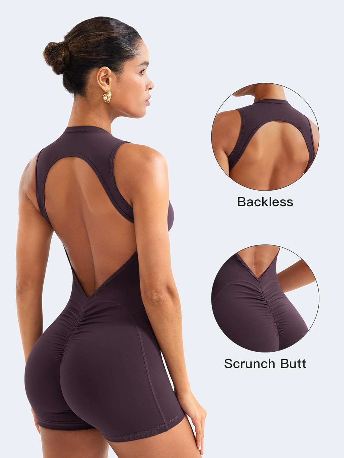 YEOREO Backless Workout Jumpsuit - Sleeveless One-Piece Romper with Pads for Yoga | Tessia Scrunch Butt Design