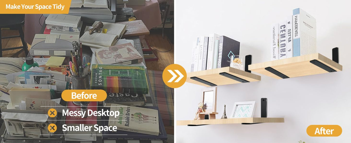 4 Pack - L 4" x H 3" x W1.5, 5mm Thick Black L Shelf Bracket, Iron Shelf Brackets, Metal Shelf Brackets, Floating Shelf, Shelf Supports with Screws