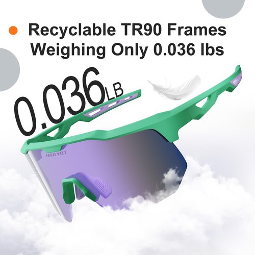 HAAYOT Polarized Cycling Glasses,Sports Sunglasses for Men Women,Baseball Biking Running Sunglasses 5 Lenses Mint Green