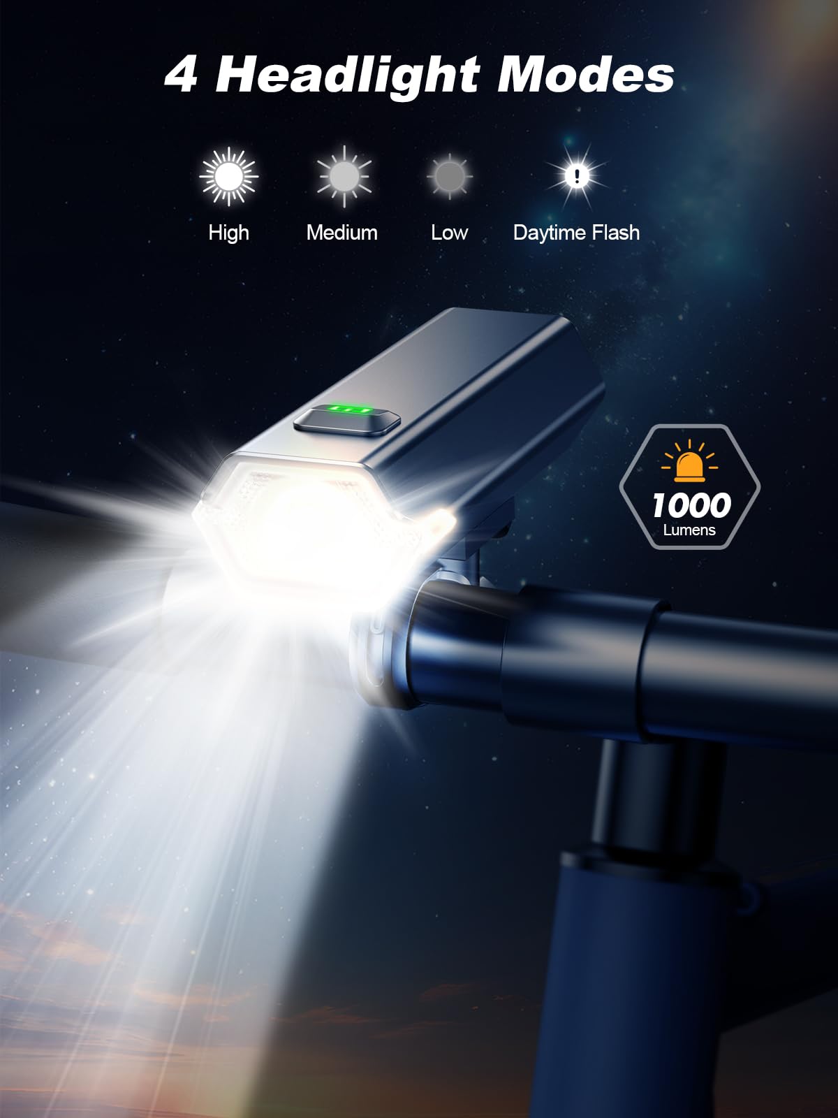 Cuvccn 2026 New 1000 Lumen Super Bright Bike Lights with Side Light, 4+6 Modes Rechargeable Bicycle Lights Front & Rear, IP65 Waterproof Bike Headlight for Day/Night Riding Safety, Scooter Accessories