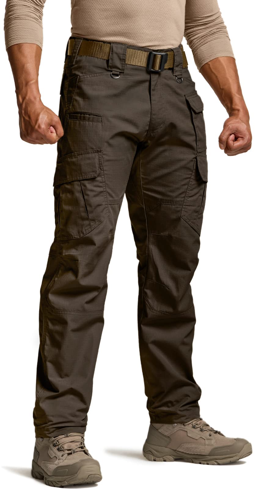 CQR Men's Tactical Pants, Water Resistant Ripstop Cargo Pants, Lightweight EDC Work Hiking Pants, Outdoor Apparel, Duratex Mag Pocket Dark Brown, 36W x 32L