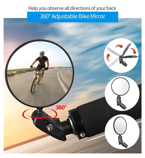 Handlebar Bike Mirrors, 1pcs HD Bicycle Rearview Mirror, Adjustable Handlebar Mounted Convex Mirror with Allen Wrench, for Mountain Road Bikes