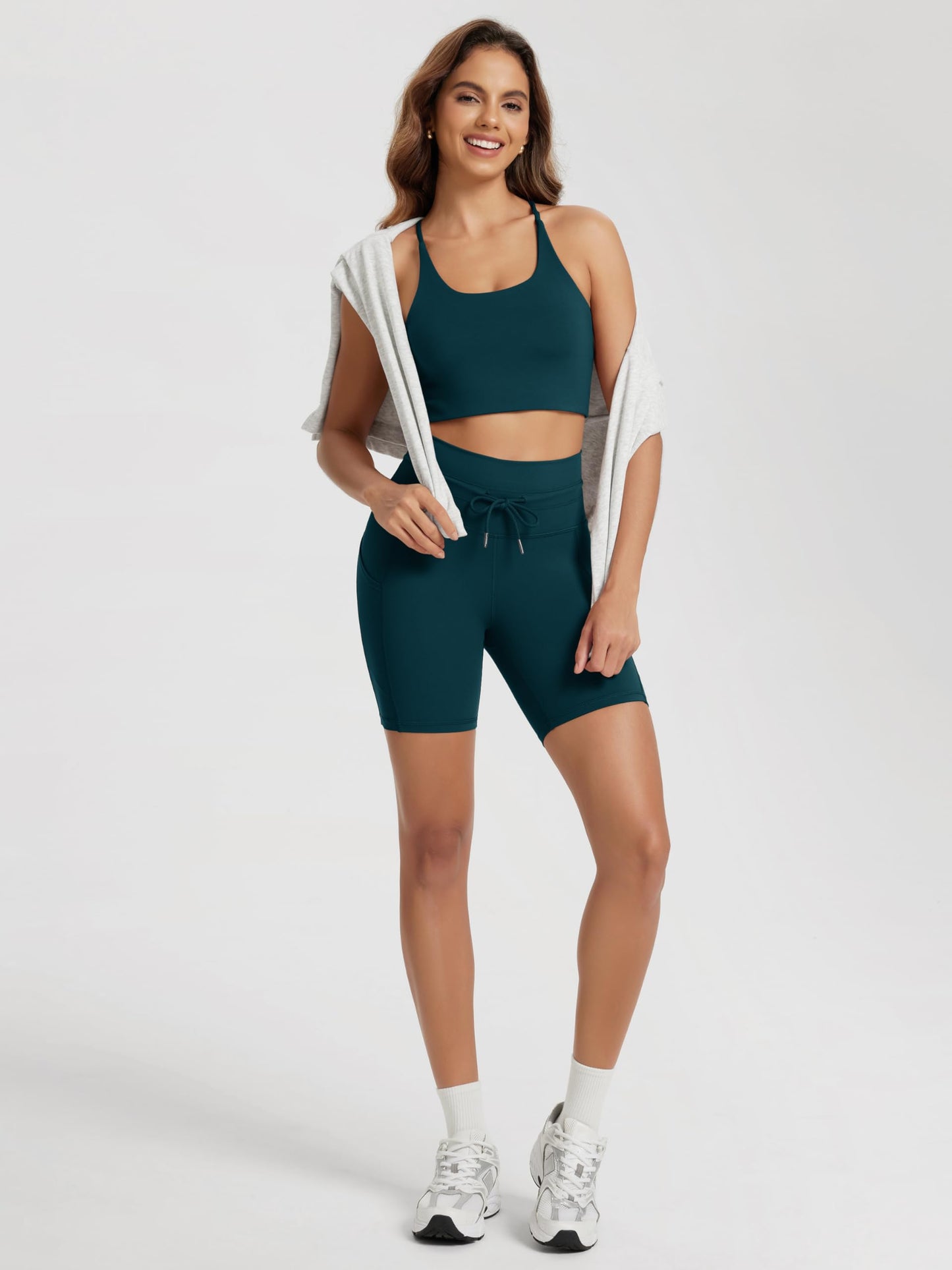 ODODOS Halter Sports Bra for Women Non Padded Strappy Cropped Tops Workout Yoga Crop, Forest Teal, Small