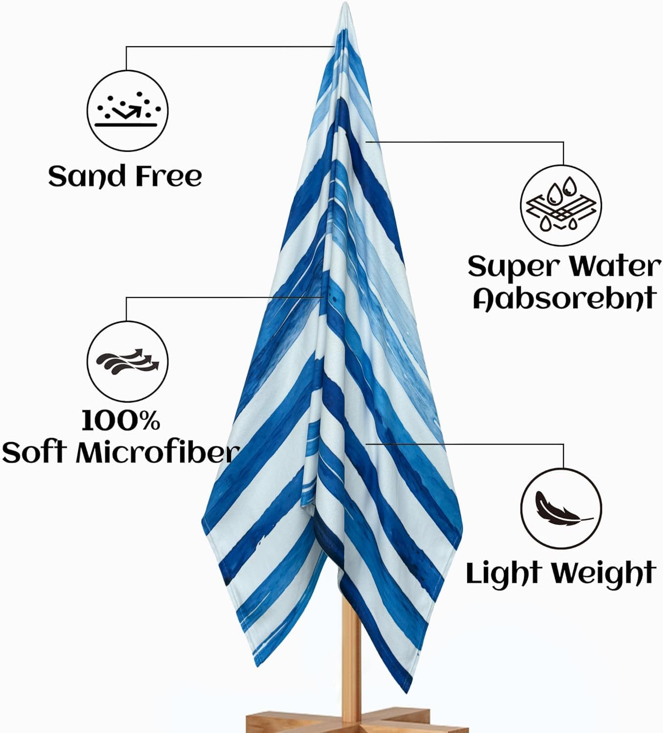 Oversized Beach Towel 36 x 72 in - Terry Beach Towels Soft Microfiber Pool Swim Towels for Adult, Quick Dry Beach Towel, Beach Blanket Bath Shower Towel