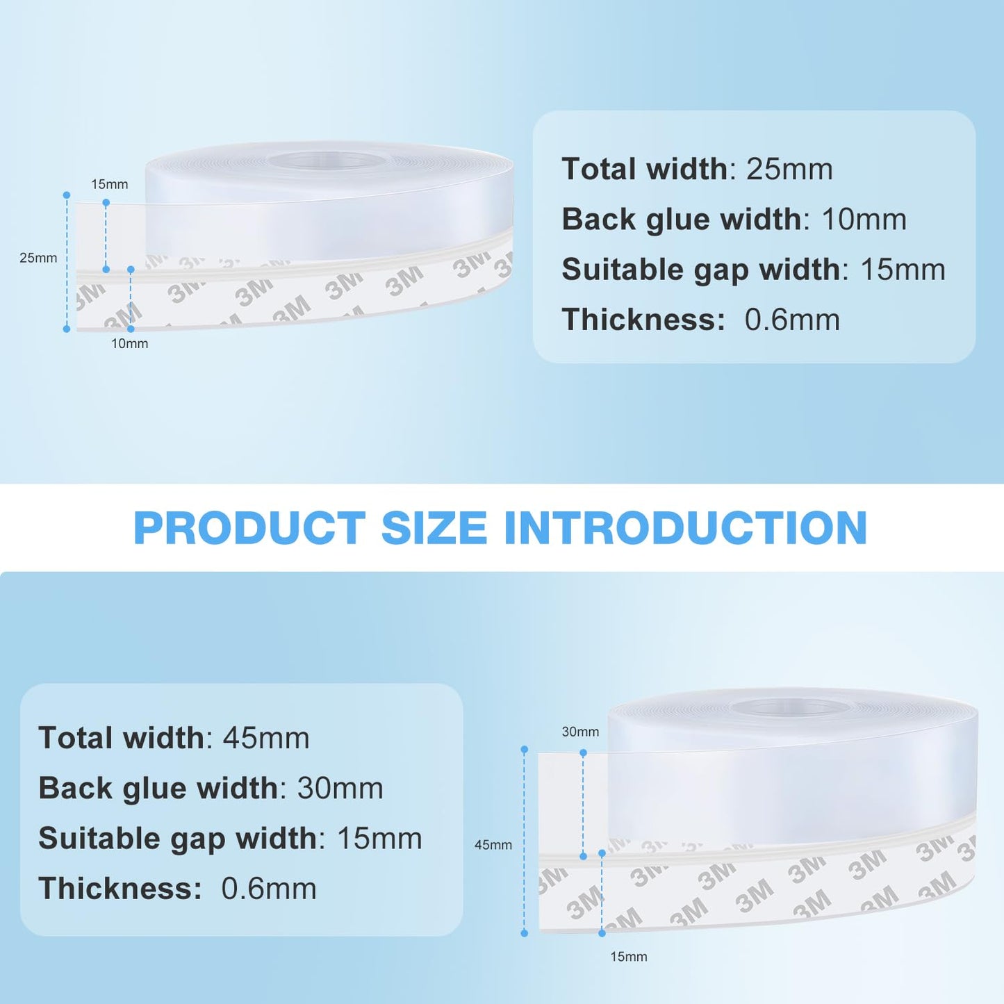 Window Sealing Strip,Self Adhesive Weather Stripping,5M/16ft Silicone Feet Silicone Seal Strip,Door Seal Strip for Gaps of House, Glass Shower, Window, Weatherproof Soundproof (45MM)