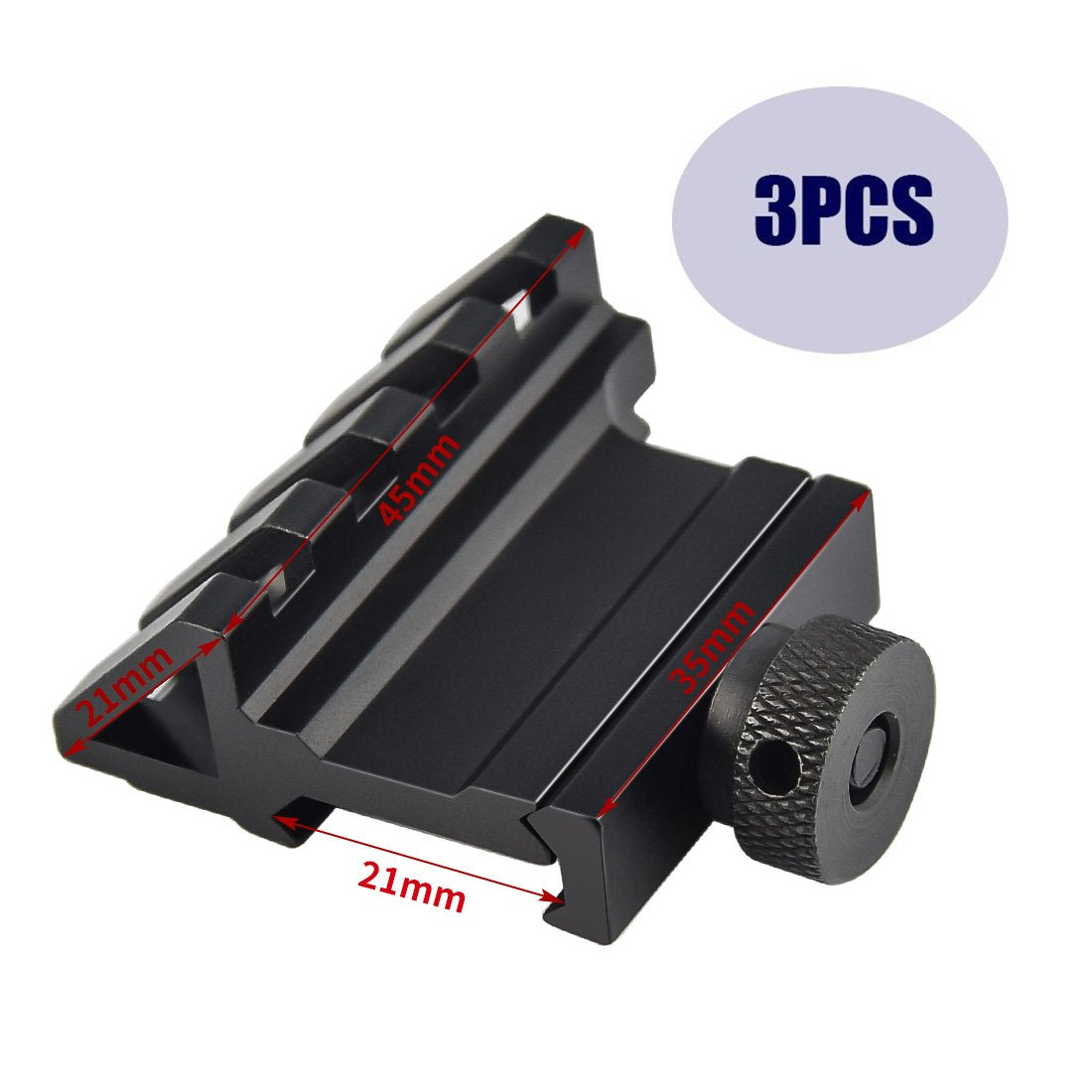 Marmot 45 Degree Rail Mount 4 Slots Picatinny Weaver Rail for Flashlights Laser Red Dot Sight Optics,3 Units in Pack