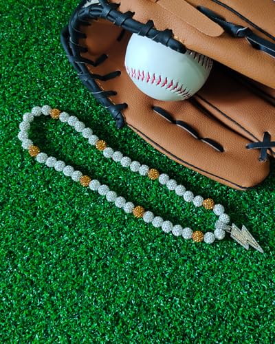 Baseball Necklace with Lightning Bolt Pendant - White/Gold, 18 Inch