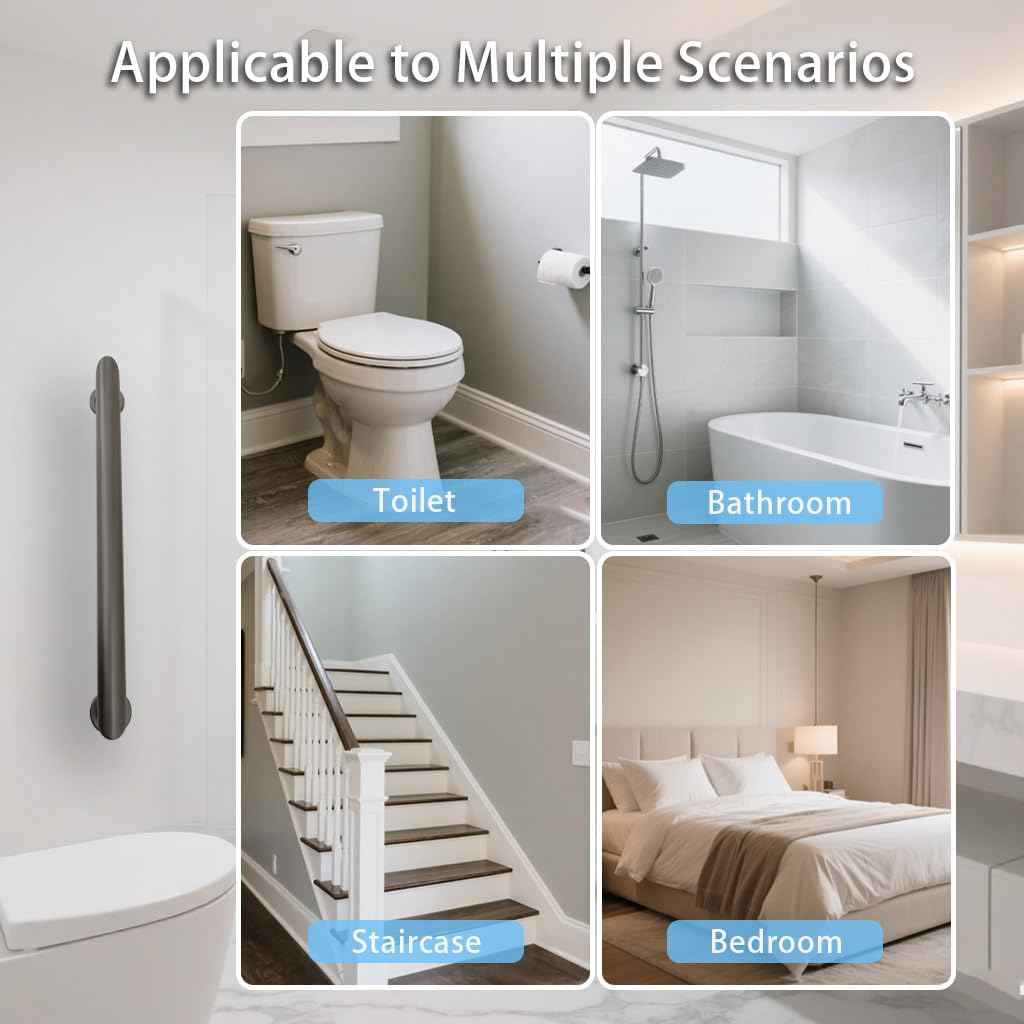 Handicap Grab Bars, Right Angle 2 Pack 18 Inch Shower Grab Bar for Seniors, 304 Stainless Steel ADA Grab Bars for Bathtubs and Showers, Safety Shower Handles for Elderly, Disabled (Matte Black)