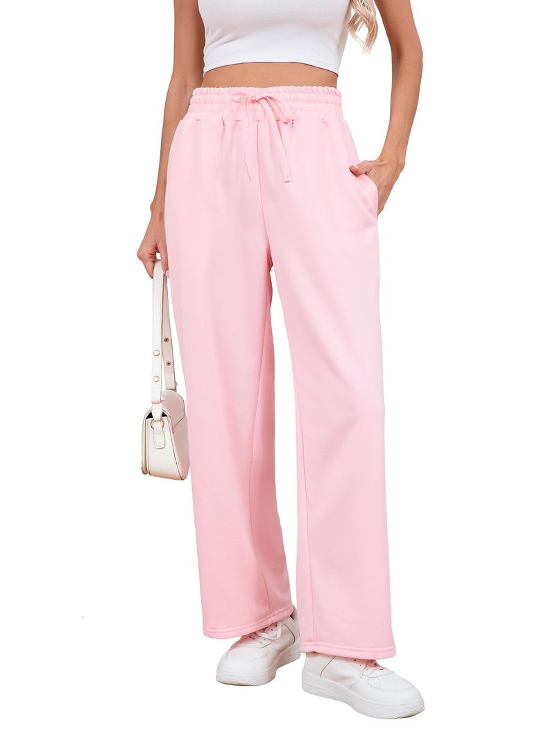 Yiyilina Wide Leg Sweatpants Women Baggy Lounge Sweat Pants with Pockets Casual High Waist Drawstring Work Athletic Joggers 2025 Fall(Pink,M)