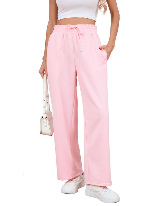 Yiyilina Wide Leg Sweatpants Women Baggy Lounge Sweat Pants with Pockets Casual High Waist Drawstring Work Athletic Joggers 2025 Fall(Pink,M)