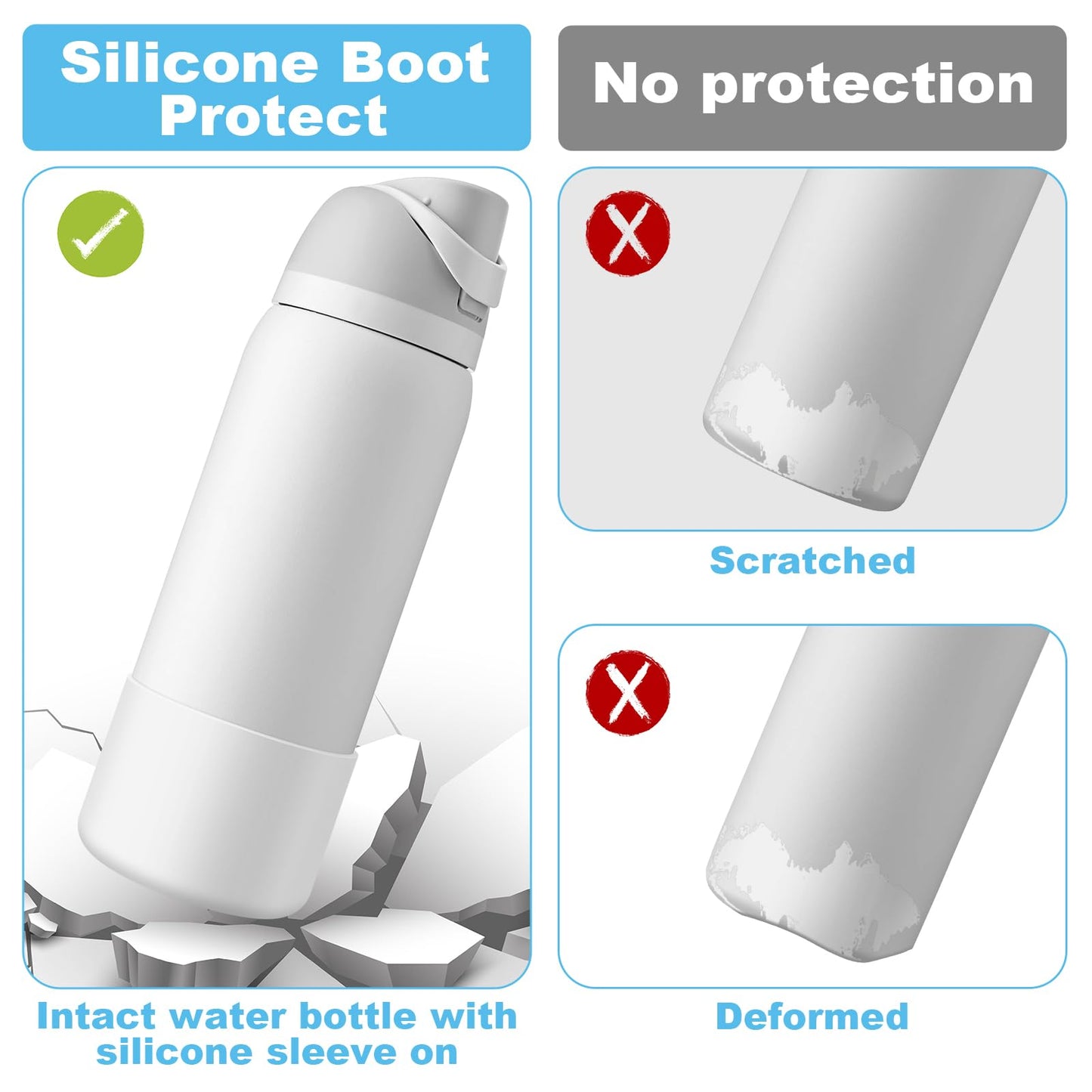 Alwenid 2PCS Silicone Water Bottle Boot for Owala 32 Oz, Anti-Slip Protective Sleeve Bottom Bumper Protector for FreeSip, Twist, and Flip Stainless Steel Water Bottles (White)