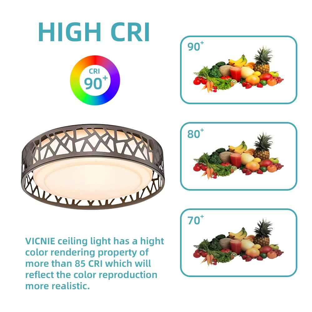 VICNIE LED Flush Mount Ceiling Light 2 Pack, 14 Inch 20W Dimmable Round Deco Lighting Fixture Oil Rubbed Bronze Finished,1400 Lumens 3000K Warm White, ETL Listed Metal Body White Acrylic Lampshade