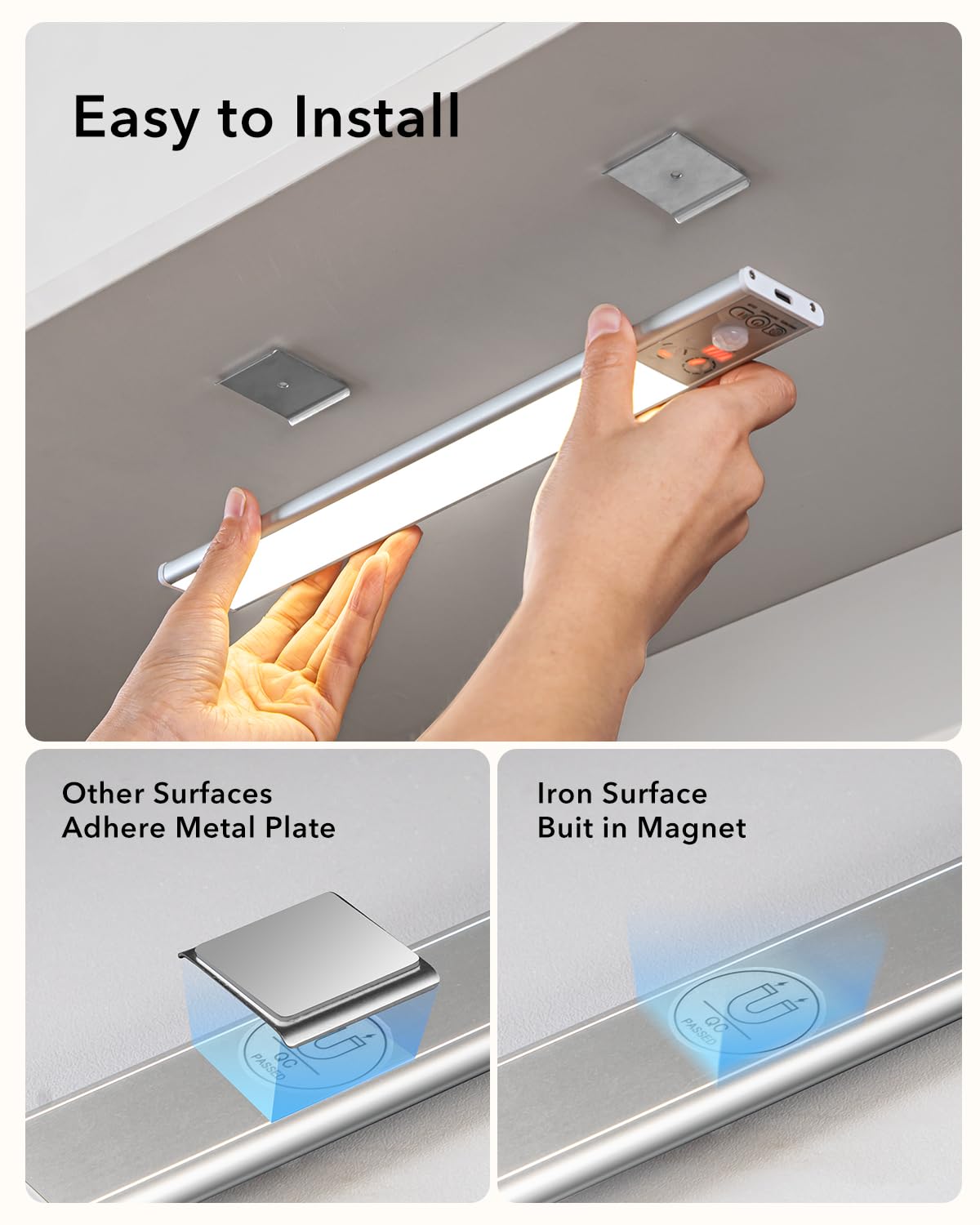 XLYS Under Cabinet Lighting Wireless with Function Display, 2200 mAh Rechargeable Closet Lights Motion Sensored, 3 Color Temps & Dimmable LED Under Counter Lights for Kitchen, Stairs, Bedroom (2 Pack)