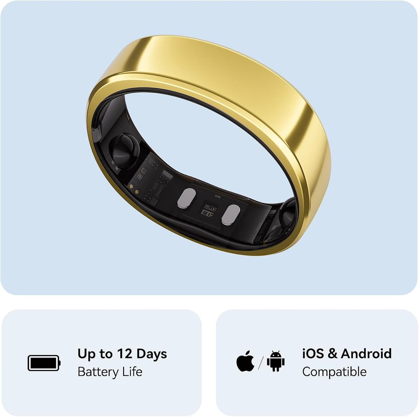 RingConn Gen 2 Smart Ring - Sleep Apnea Monitoring & Health Tracker | 12-Day Battery Life, Gold, Size 10