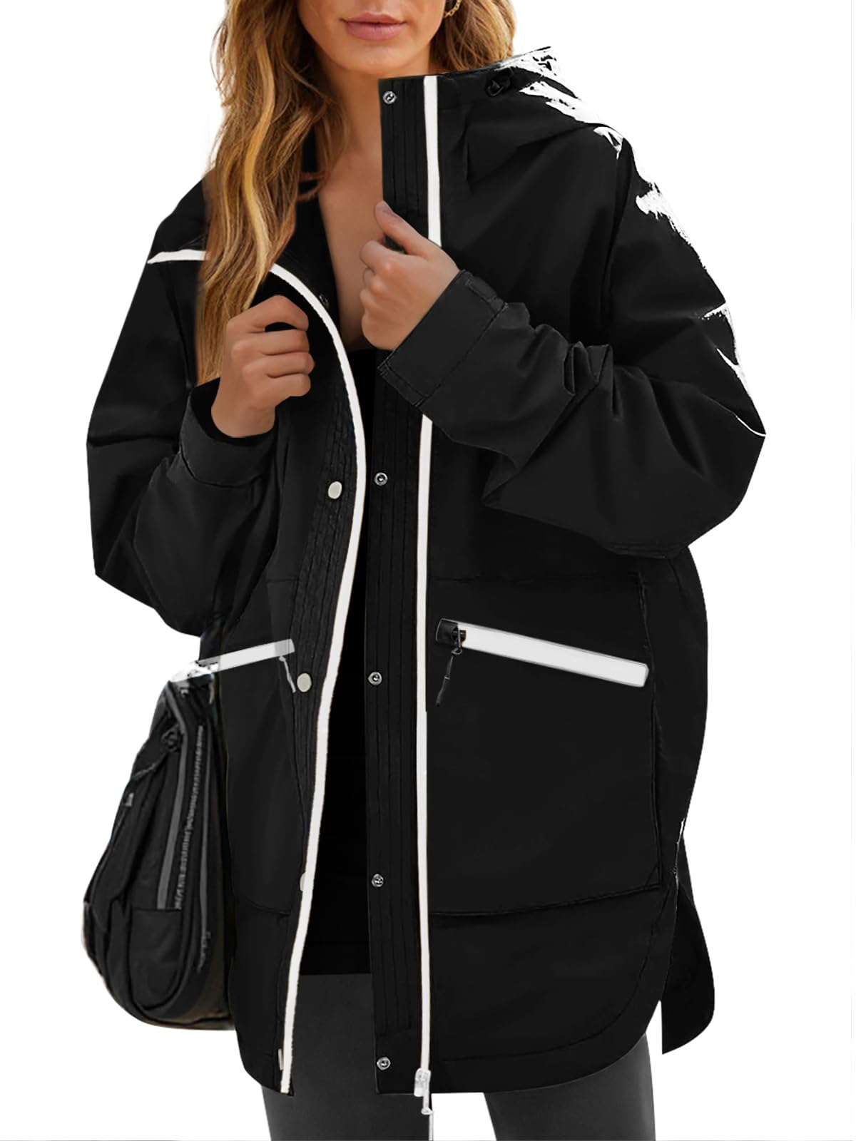 Yousify Womens Waterproof Rain Jackets Raincoat Hooded Lined Windbreaker Trench Coat With Pockets for Outdoor Hiking
