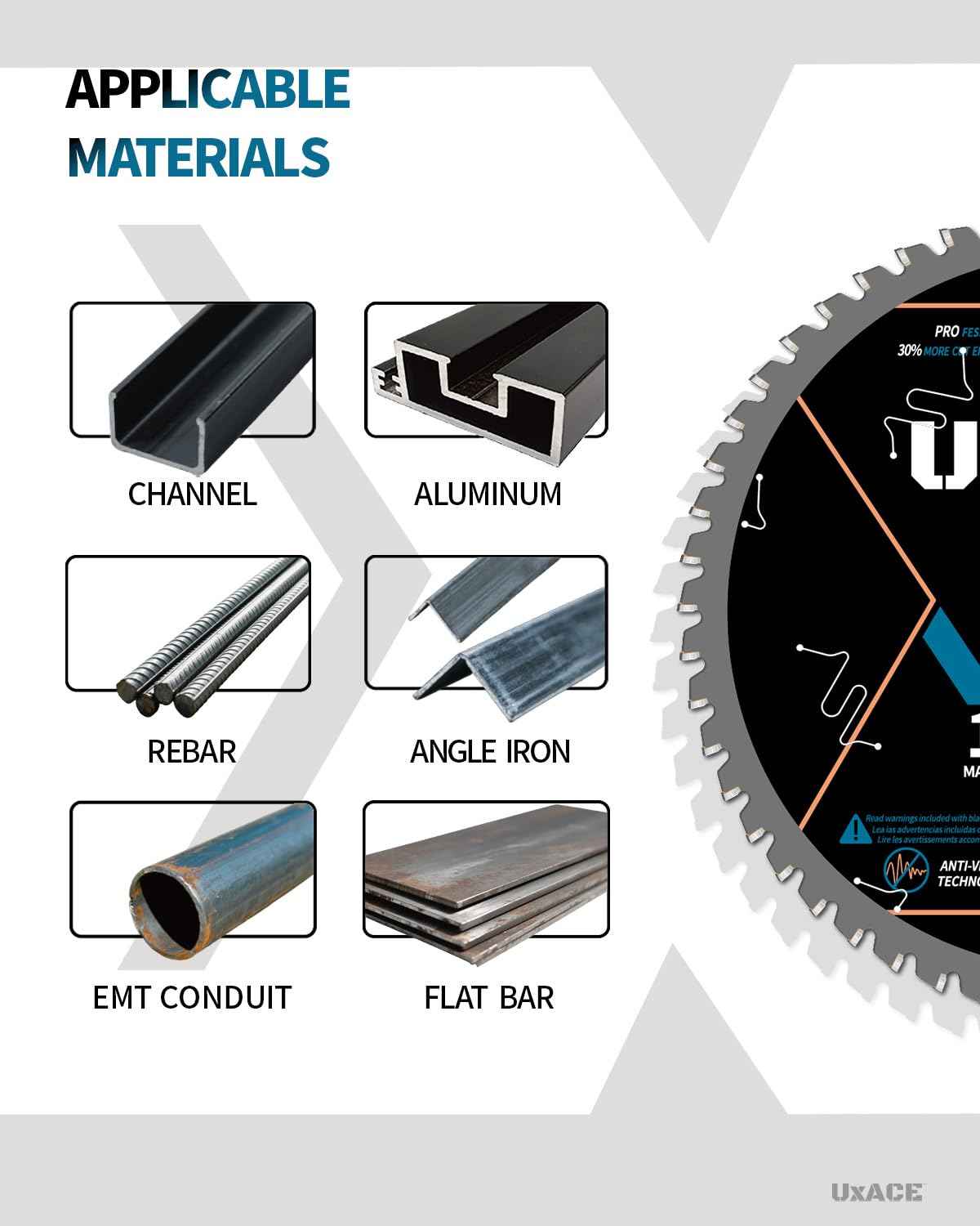 UXACE 6-1/2-Inch 48-Tooth Circular Saw Blade, 5/8-Inch Arbor, Ferrous Metal, Steel Cutting Blade, Carbide Tip, Thin Kerf, for Channel, EMT Conduit, Angle Iron, Threaded Rod, Flat Bar