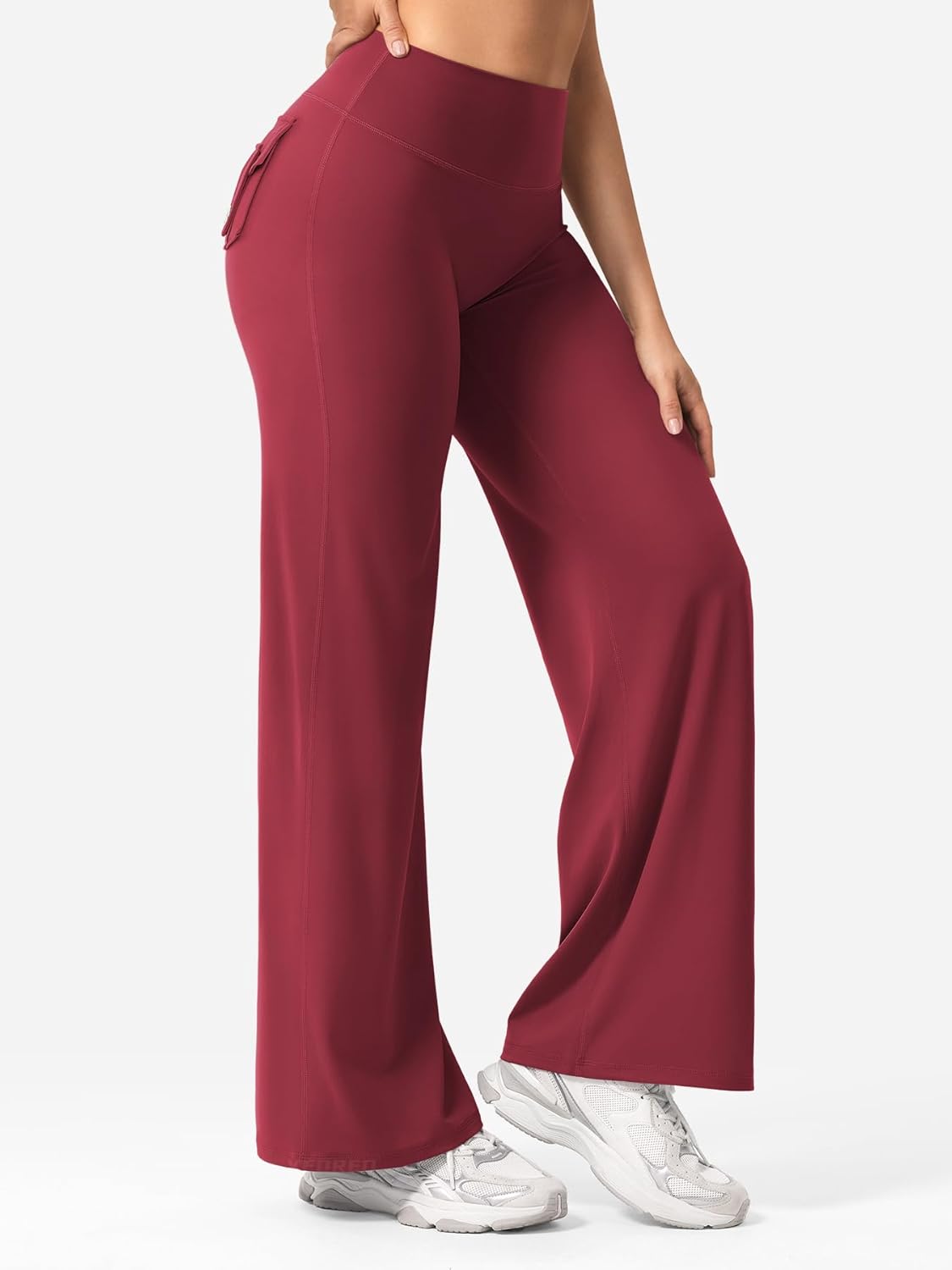 YEOREO High Waist Yoga Pants - Straight Leg Leggings with Pockets & Hidden Scrunch Design