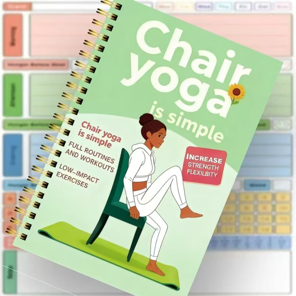 Skiennix 30-Day Chair Yoga Guide - 60 Beginner Workouts for Weight Loss & Flexibility | Spiral Bound (5.5x8.3 Inch, Cyan)