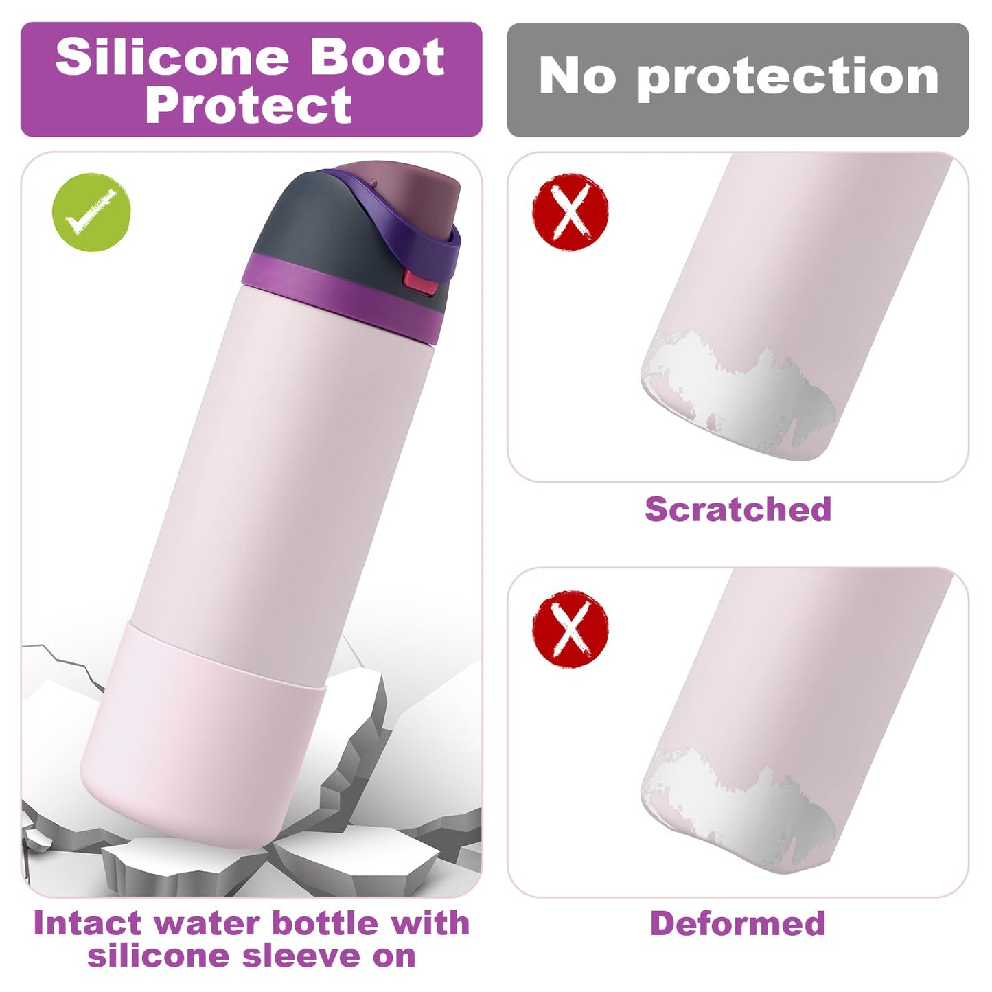 Alwenid 2PCS Silicone Water Bottle Boot for Owala 24 Oz, Anti-Slip Protective Sleeve Bottom Bumper Protector for FreeSip, Twist, and Flip Stainless Steel Water Bottles (White+Pink)