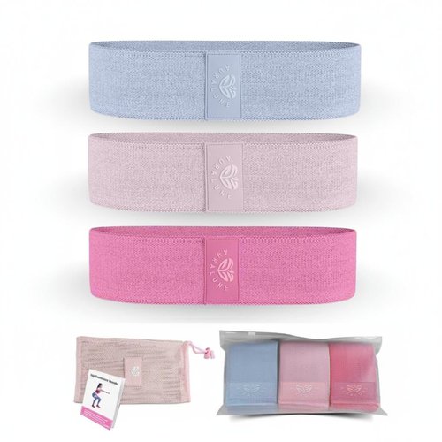 AuraLune Fabric Resistance Bands Set, 3 Colors with Carry Bag, Non-Slip Workout Bands for Legs and Glutes- Different streght Levels. (Pink)